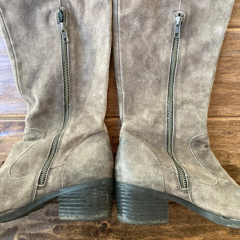 Born Gallinara Boots Women 9 Gray Brown Suede Over the Knee Tall Riding Lace Up